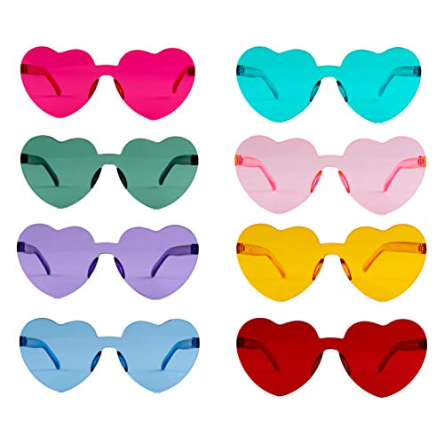 Lot de 8 lunettes de soleil en forme de cœur - Style hippie 